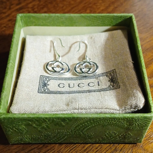 NEW AUTHENTIC .925 STERLING SILVER GUCCI GG DANGLING EARRINGS - Picture 6 of 8